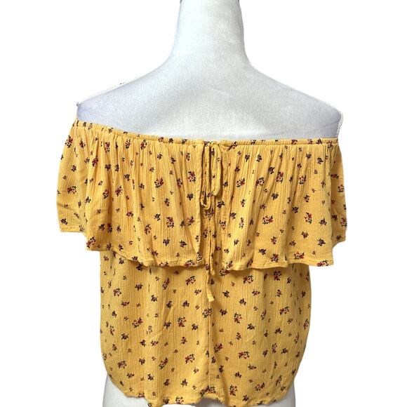 Hollister Womens Blouse Multicolor Floral Short Sleeve Keyhole Neck Tie Ruffle S - Picture 5 of 9